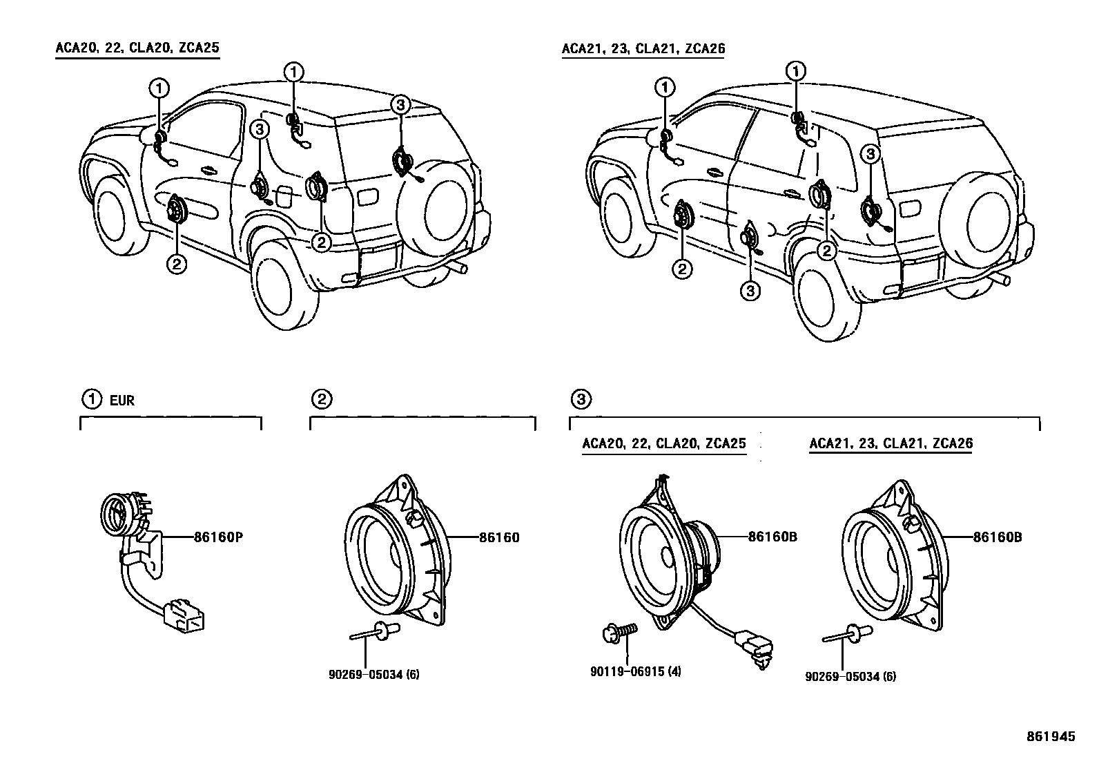 Toyota RAV4 扬声器 EPC diagram — 861945