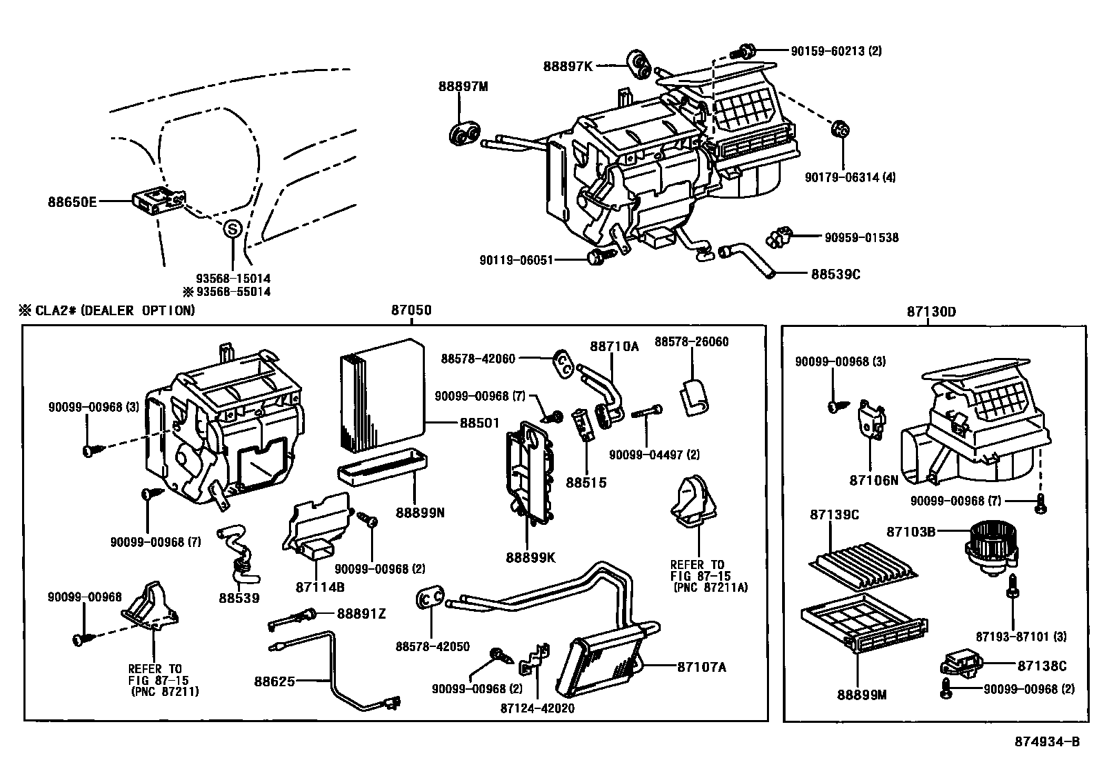 Toyota RAV4 暖风和空调系统 - 冷却器组件 EPC diagram — 874934B