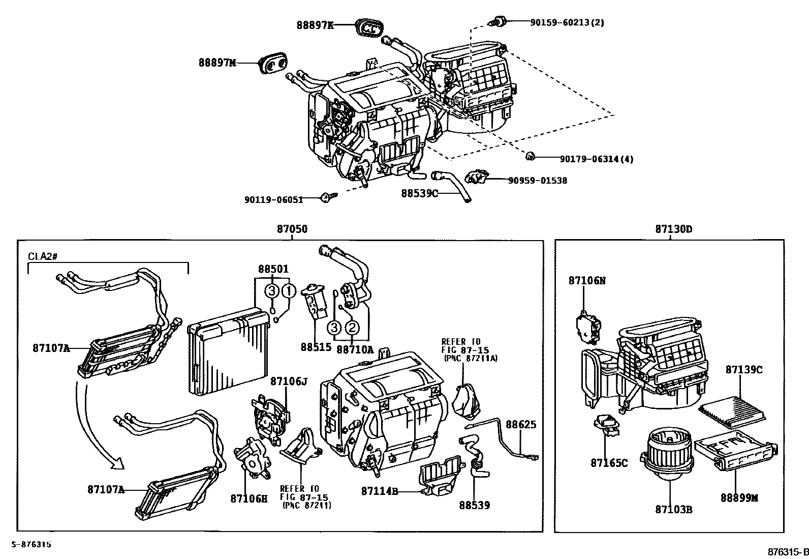 Toyota RAV4 暖风和空调系统 - 冷却器组件 EPC diagram — 876315B