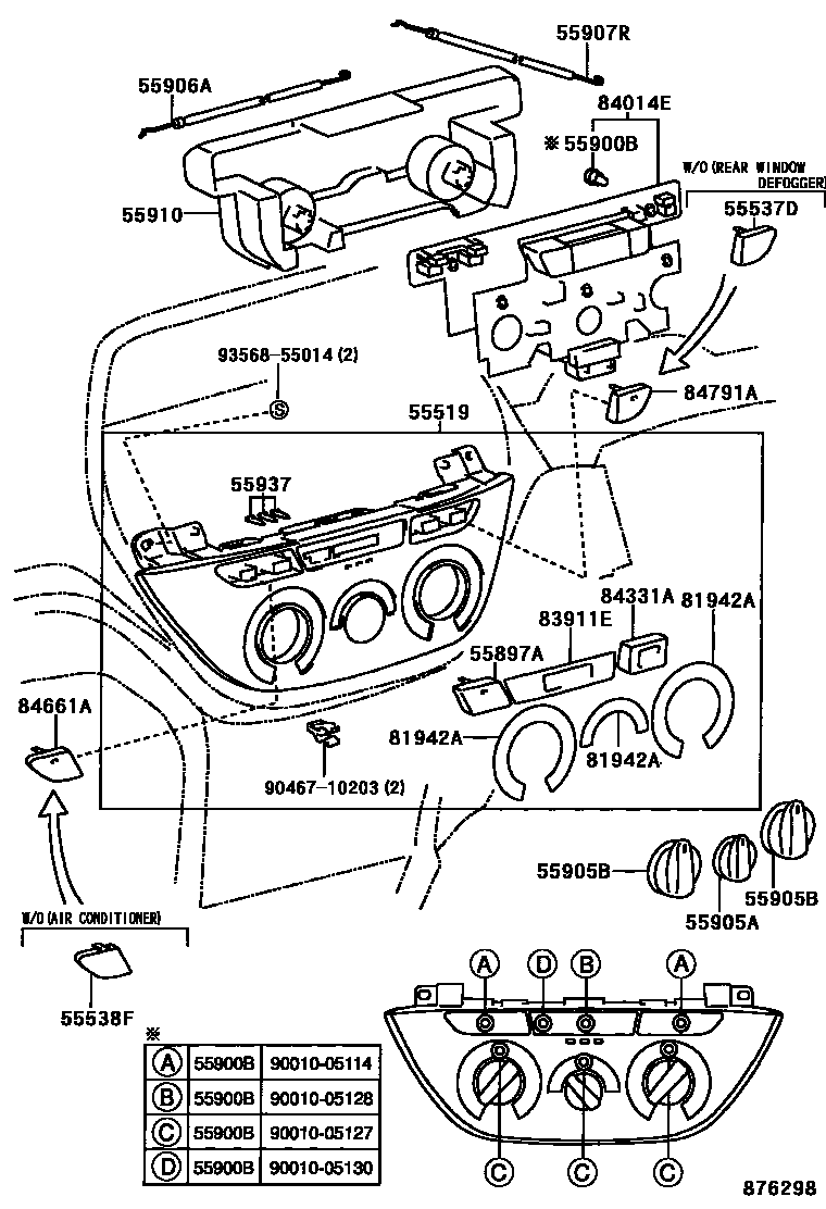 Toyota RAV4 暖风和空调系统 - 控制器和风管 EPC diagram — 876298