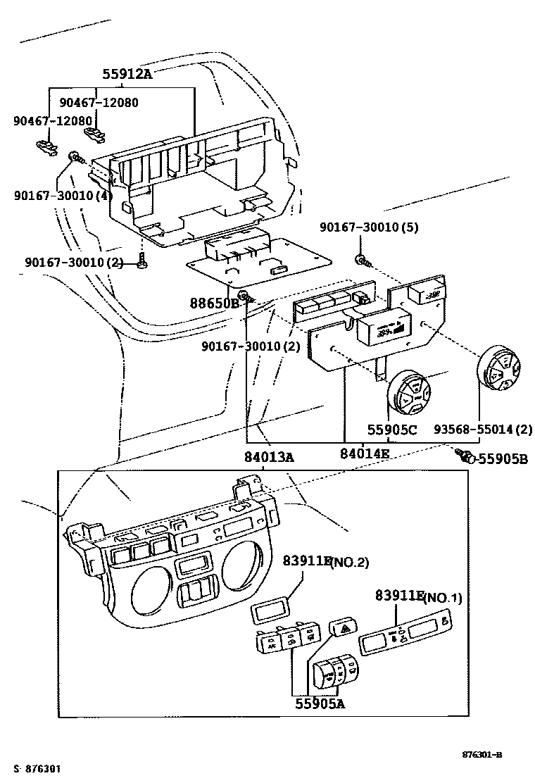 Toyota RAV4 暖风和空调系统 - 控制器和风管 EPC diagram — 876301B
