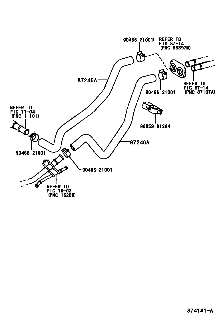 Toyota RAV4 暖风和空调系统 - 水管 EPC diagram — 874141A