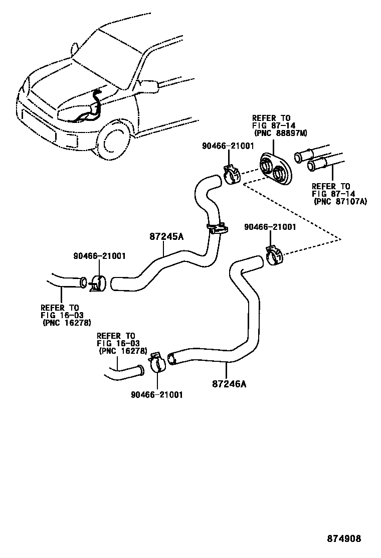 Toyota RAV4 暖风和空调系统 - 水管 EPC diagram — 874908