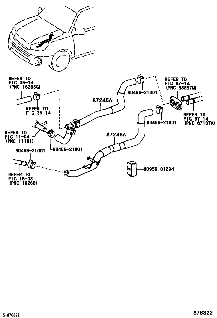 Toyota RAV4 暖风和空调系统 - 水管 EPC diagram — 876322
