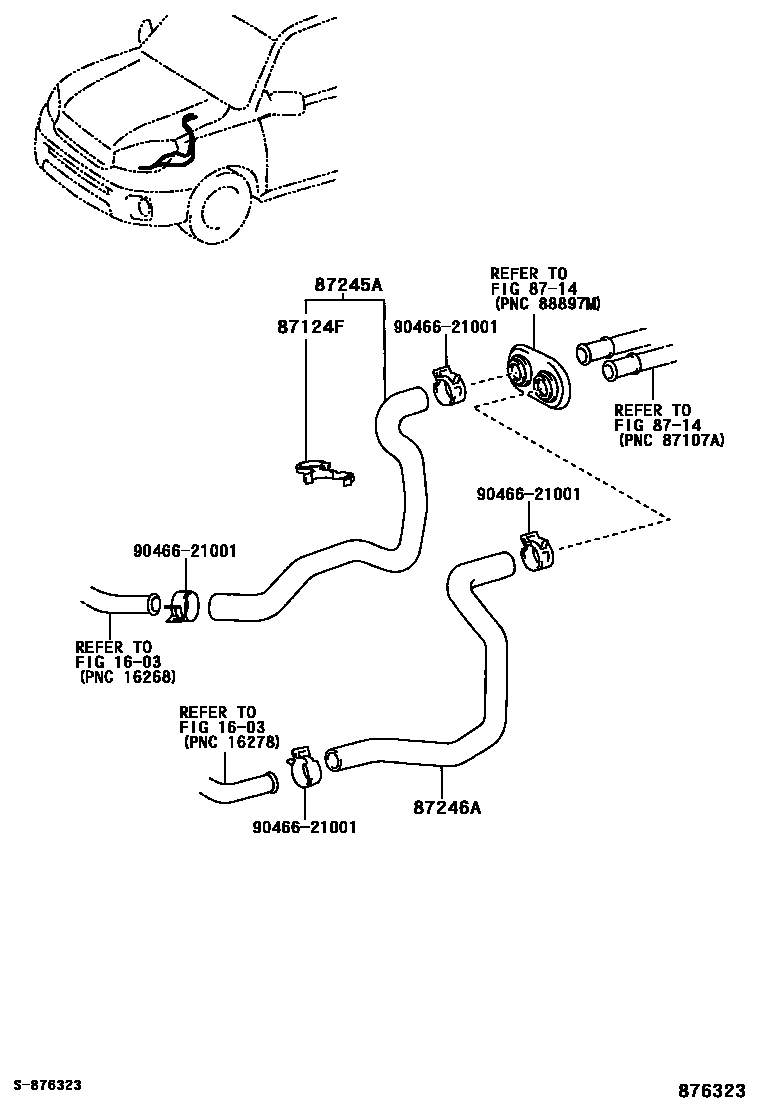 Toyota RAV4 暖风和空调系统 - 水管 EPC diagram — 876323