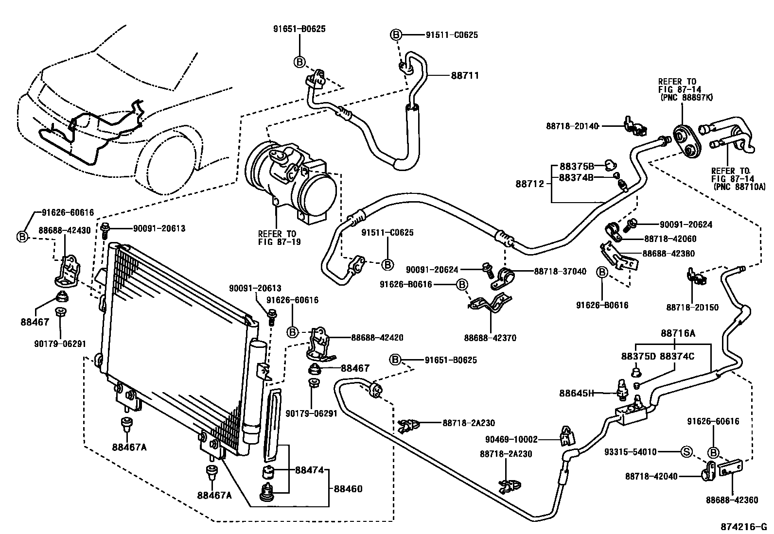 Toyota RAV4 Heating & Air Conditioning - Cooler Piping EPC diagram — 874216G