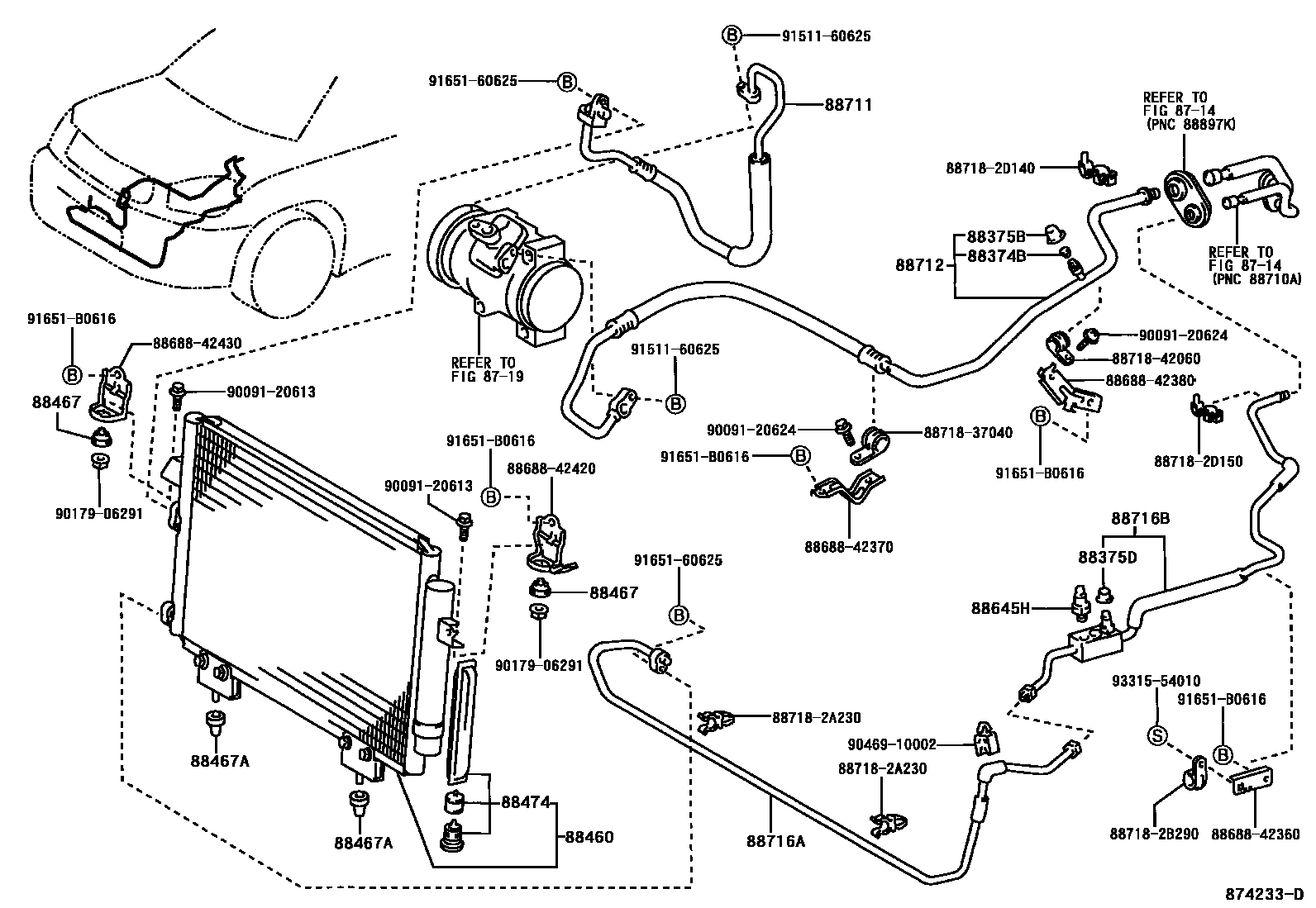 Toyota RAV4 Heating & Air Conditioning - Cooler Piping EPC diagram — 874233D