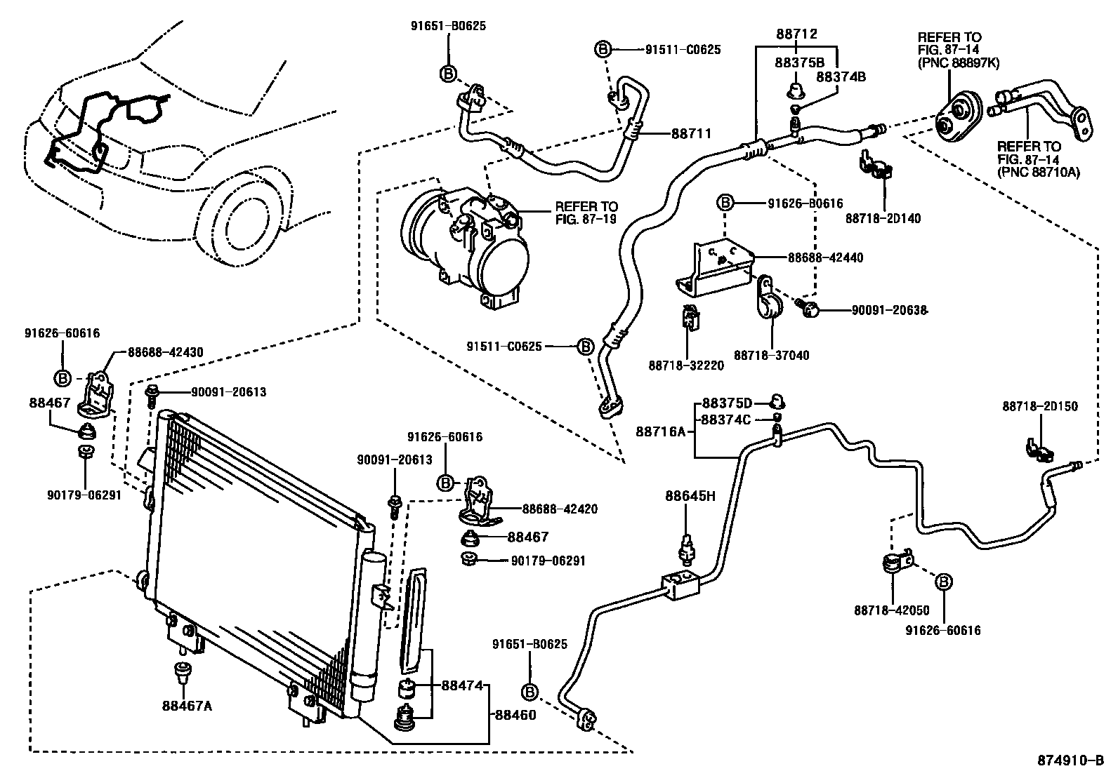 Toyota RAV4 Heating & Air Conditioning - Cooler Piping EPC diagram — 874910B