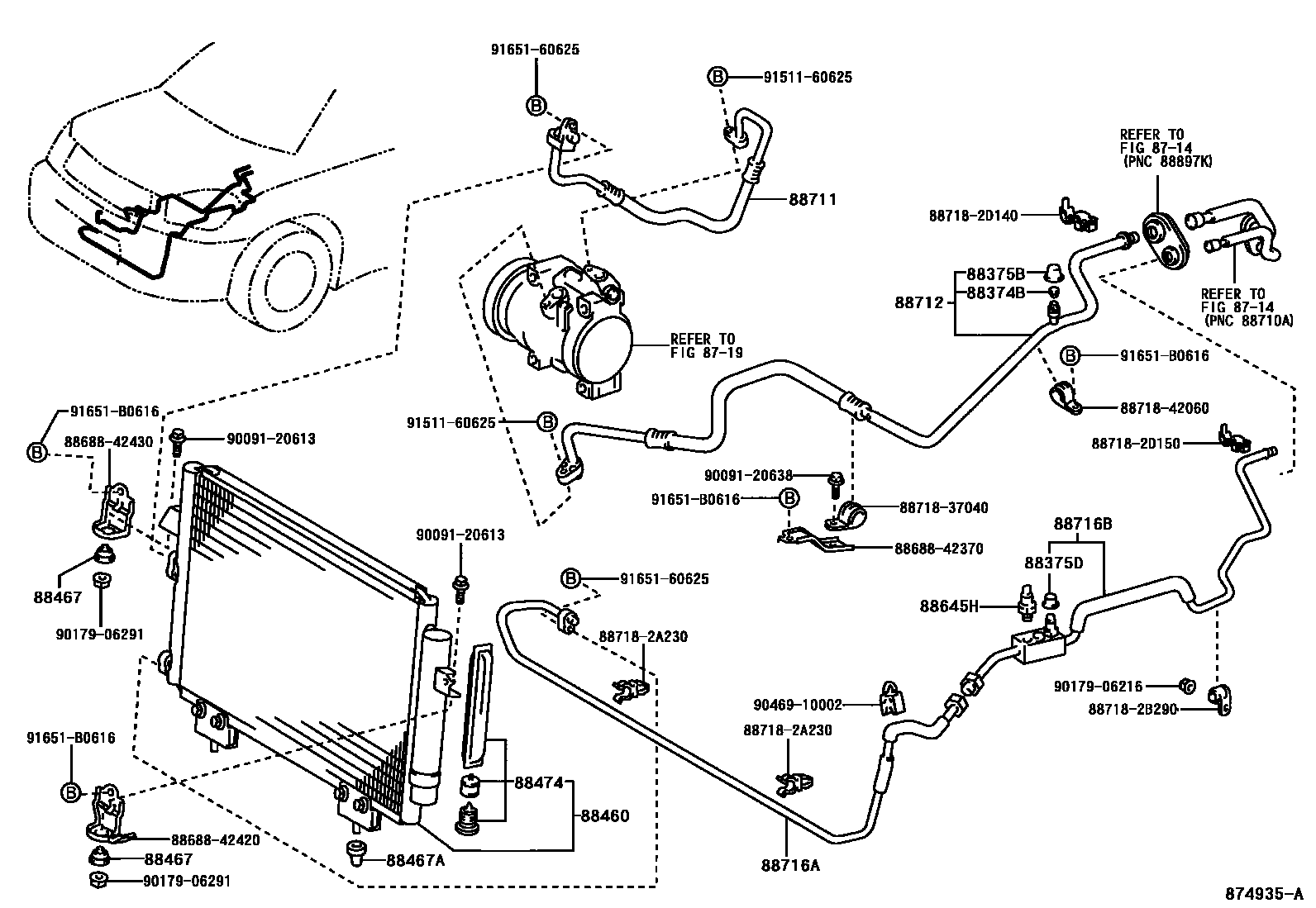 Toyota RAV4 Heating & Air Conditioning - Cooler Piping EPC diagram — 874935A