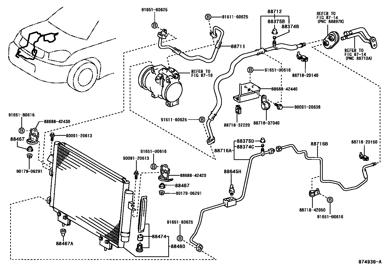 Toyota RAV4 Heating & Air Conditioning - Cooler Piping EPC diagram — 874936A