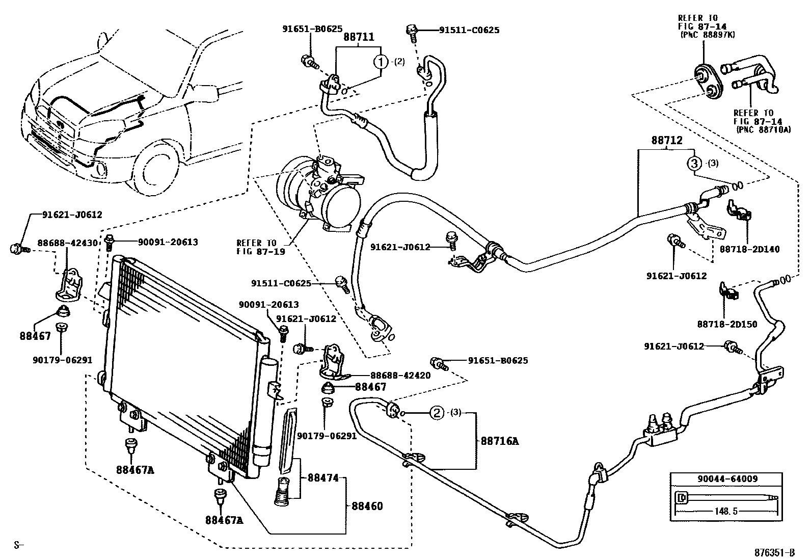 Toyota RAV4 Heating & Air Conditioning - Cooler Piping EPC diagram — 876351B