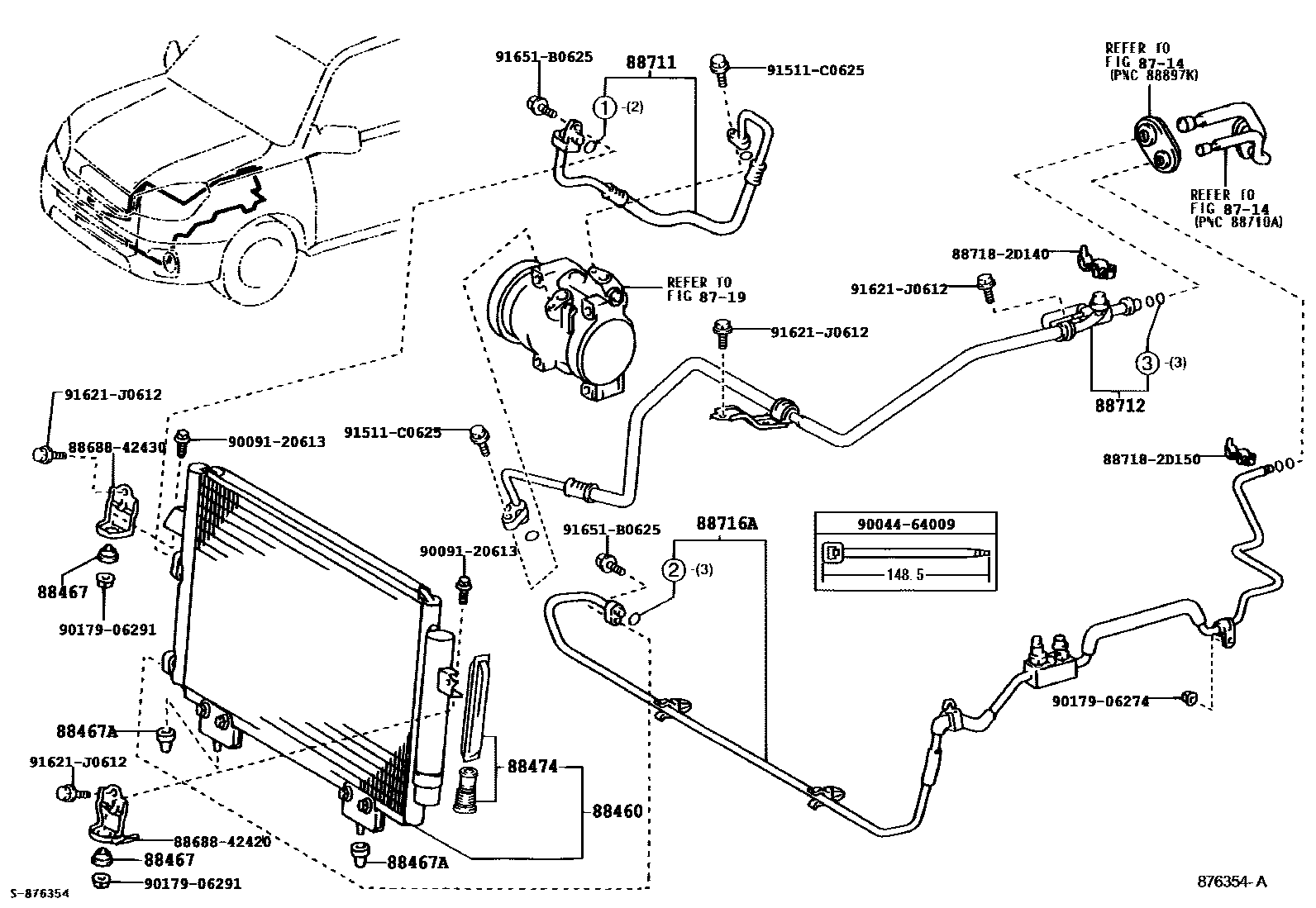 Toyota RAV4 Heating & Air Conditioning - Cooler Piping EPC diagram — 876354A