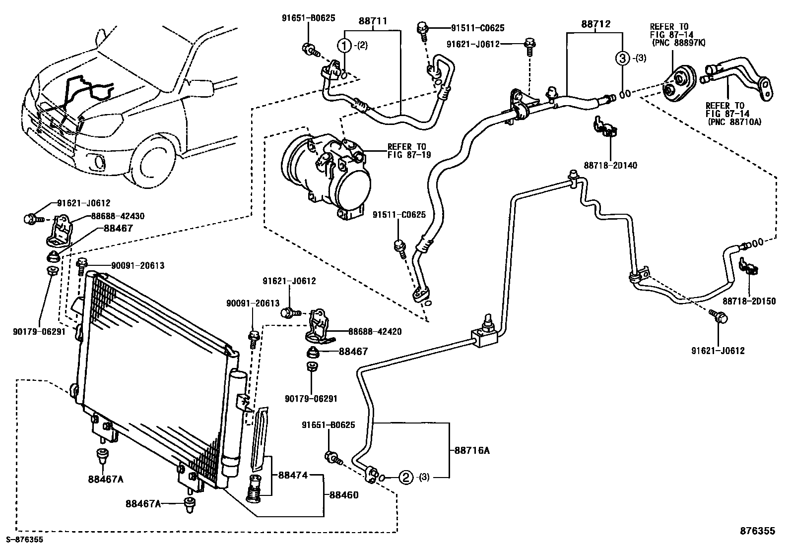 Toyota RAV4 Heating & Air Conditioning - Cooler Piping EPC diagram — 876355