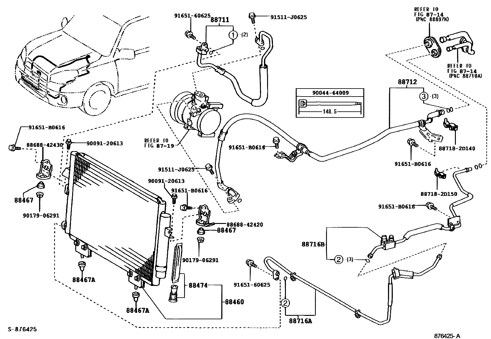 Toyota RAV4 Heating & Air Conditioning - Cooler Piping EPC diagram — 876425A