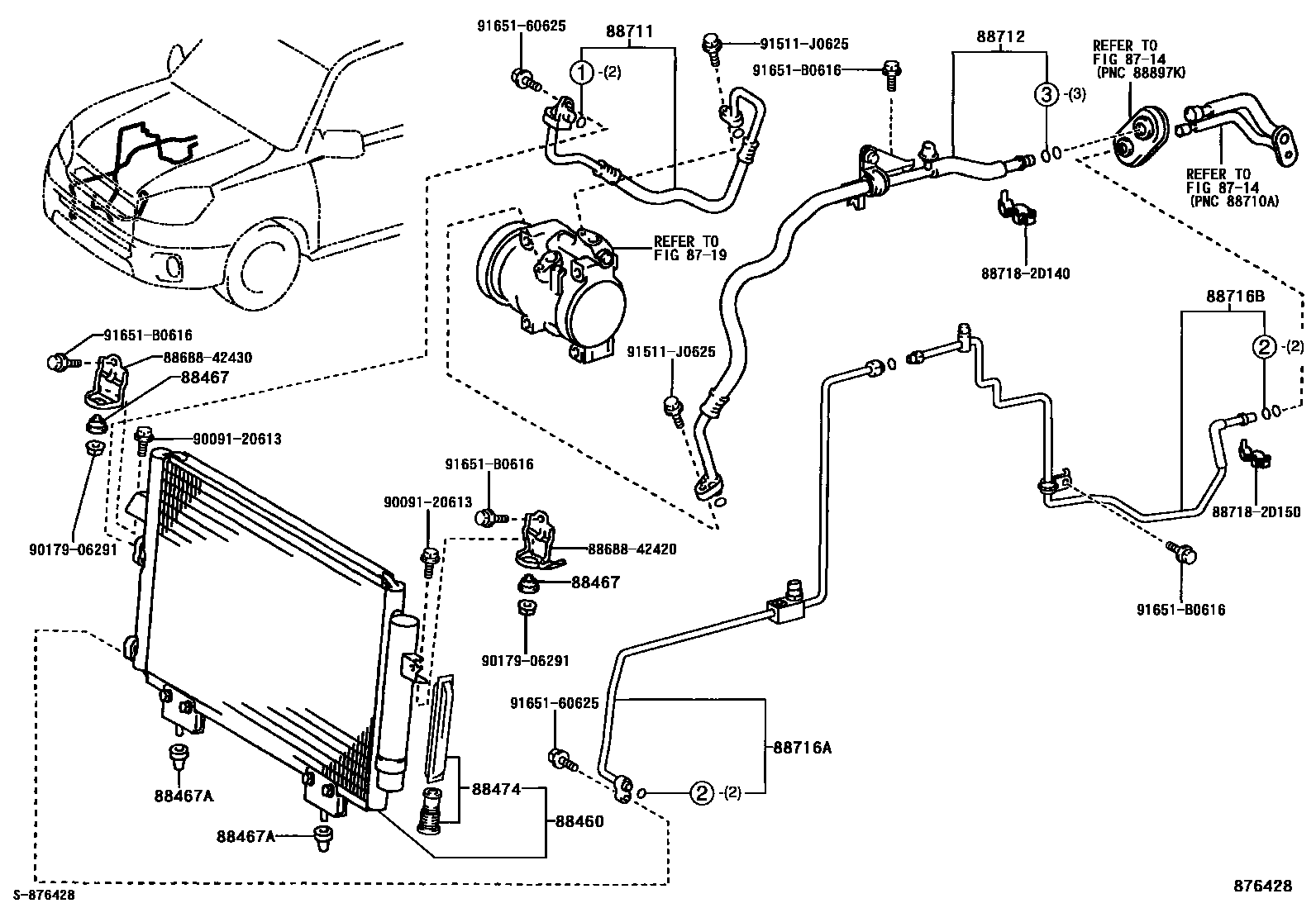 Toyota RAV4 Heating & Air Conditioning - Cooler Piping EPC diagram — 876428