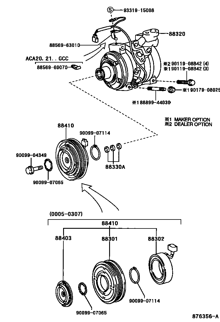 Toyota RAV4 Heating & Air Conditioning - Compressor EPC diagram — 876356A