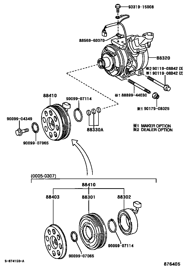 Toyota RAV4 Heating & Air Conditioning - Compressor EPC diagram — 876405