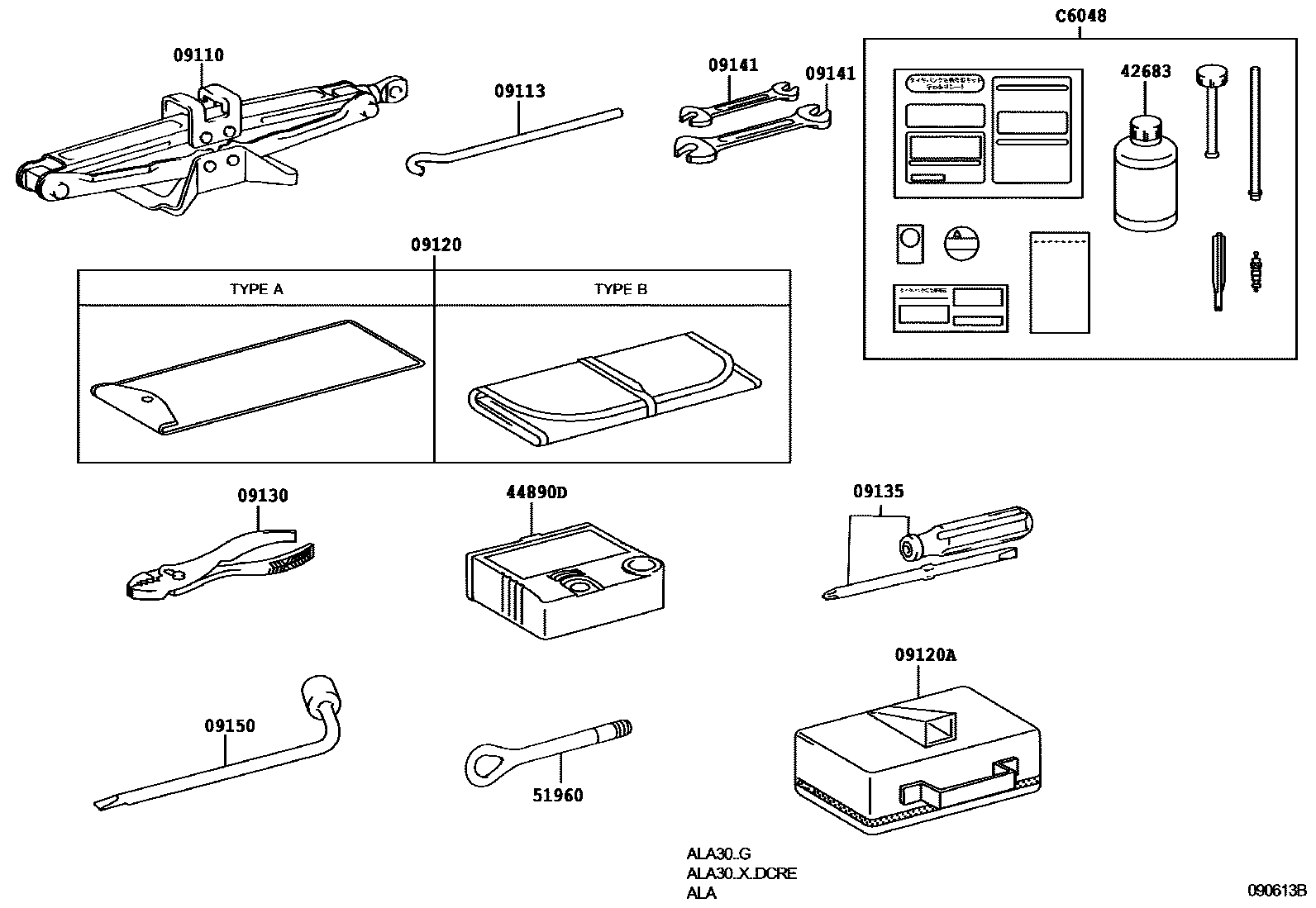 Toyota RAV4 Standard Tools EPC diagram — 090613B