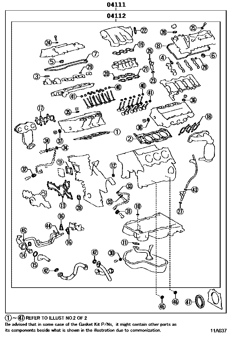 Toyota RAV4 Engine Overhaul Gasket Kit EPC diagram — 11A037