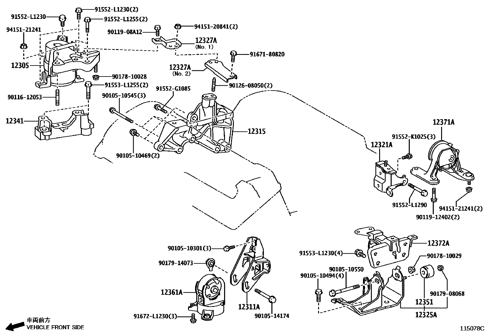 Toyota RAV4 Engine Mounting EPC diagram — 115078C