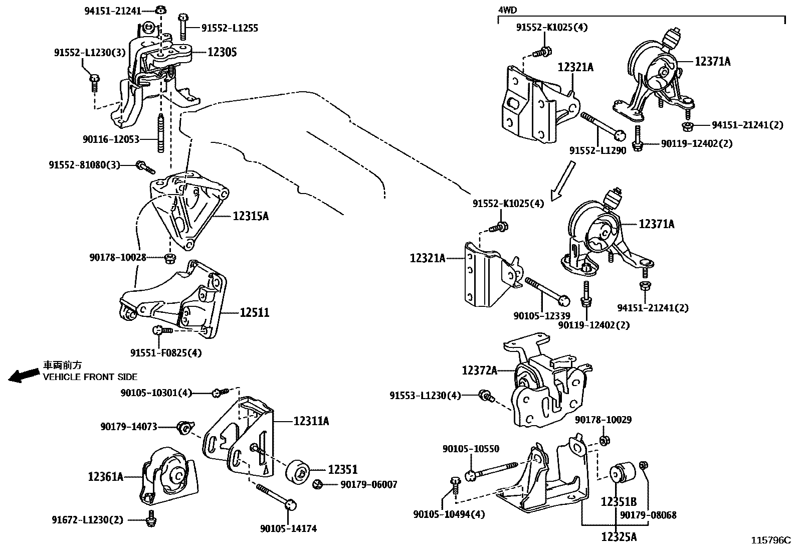 Toyota RAV4 Engine Mounting EPC diagram — 115796C