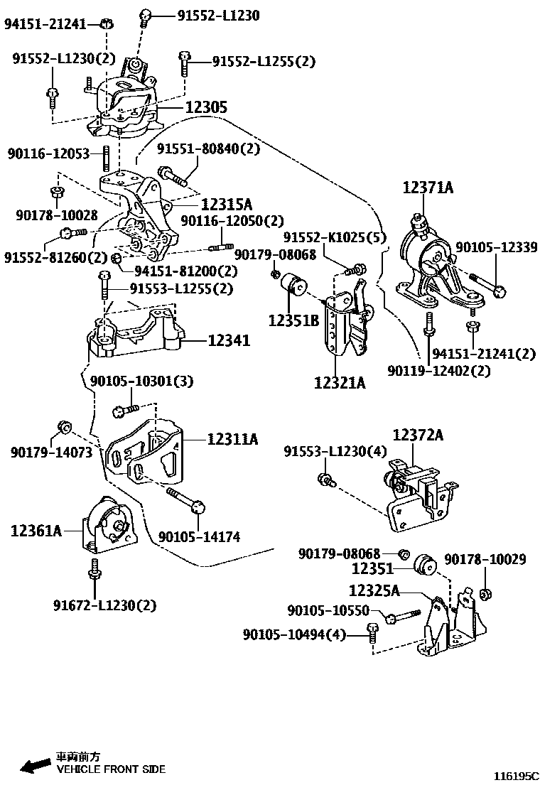 Toyota RAV4 Engine Mounting EPC diagram — 116195C