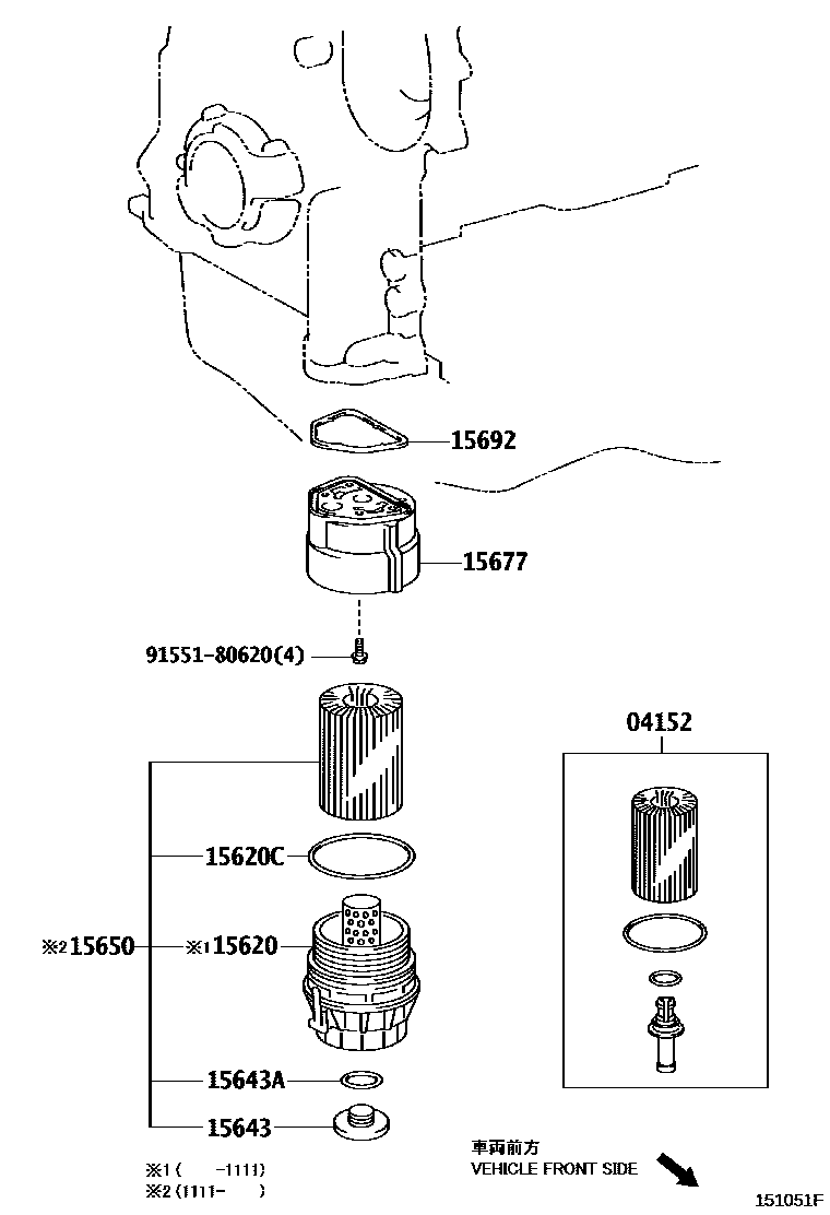Toyota RAV4 Oil Filter EPC diagram — 151051F