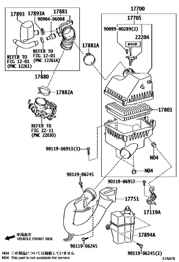Toyota RAV4 Air Cleaner EPC diagram — 17A078