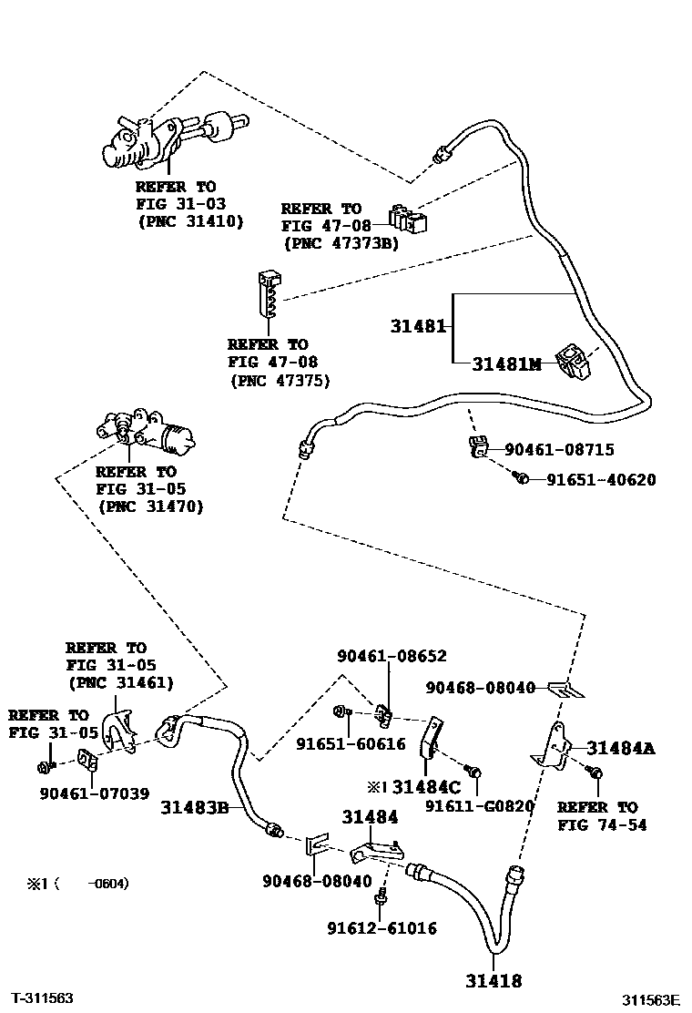 Toyota RAV4 离合器踏板和挠性软管 EPC diagram — 311563E