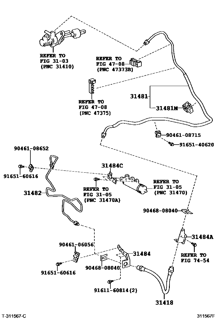 Toyota RAV4 离合器踏板和挠性软管 EPC diagram — 311567F