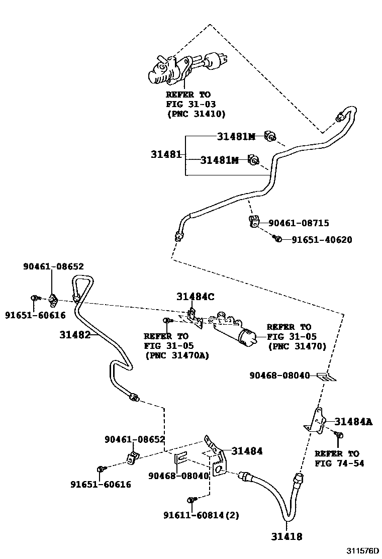 Toyota RAV4 离合器踏板和挠性软管 EPC diagram — 311576D