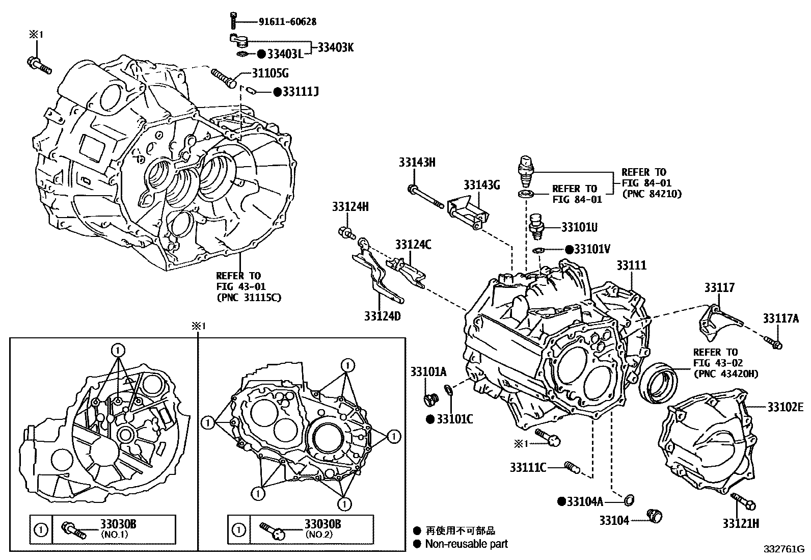 Toyota RAV4 离合器壳和变速器壳(MTM) EPC diagram — 332761G