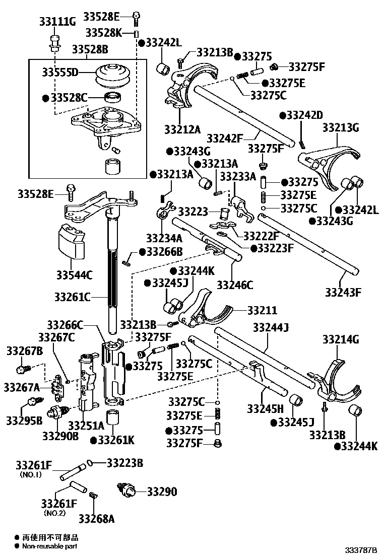 Toyota RAV4 换档拨叉和换档杆轴(MTM) EPC diagram — 333787B