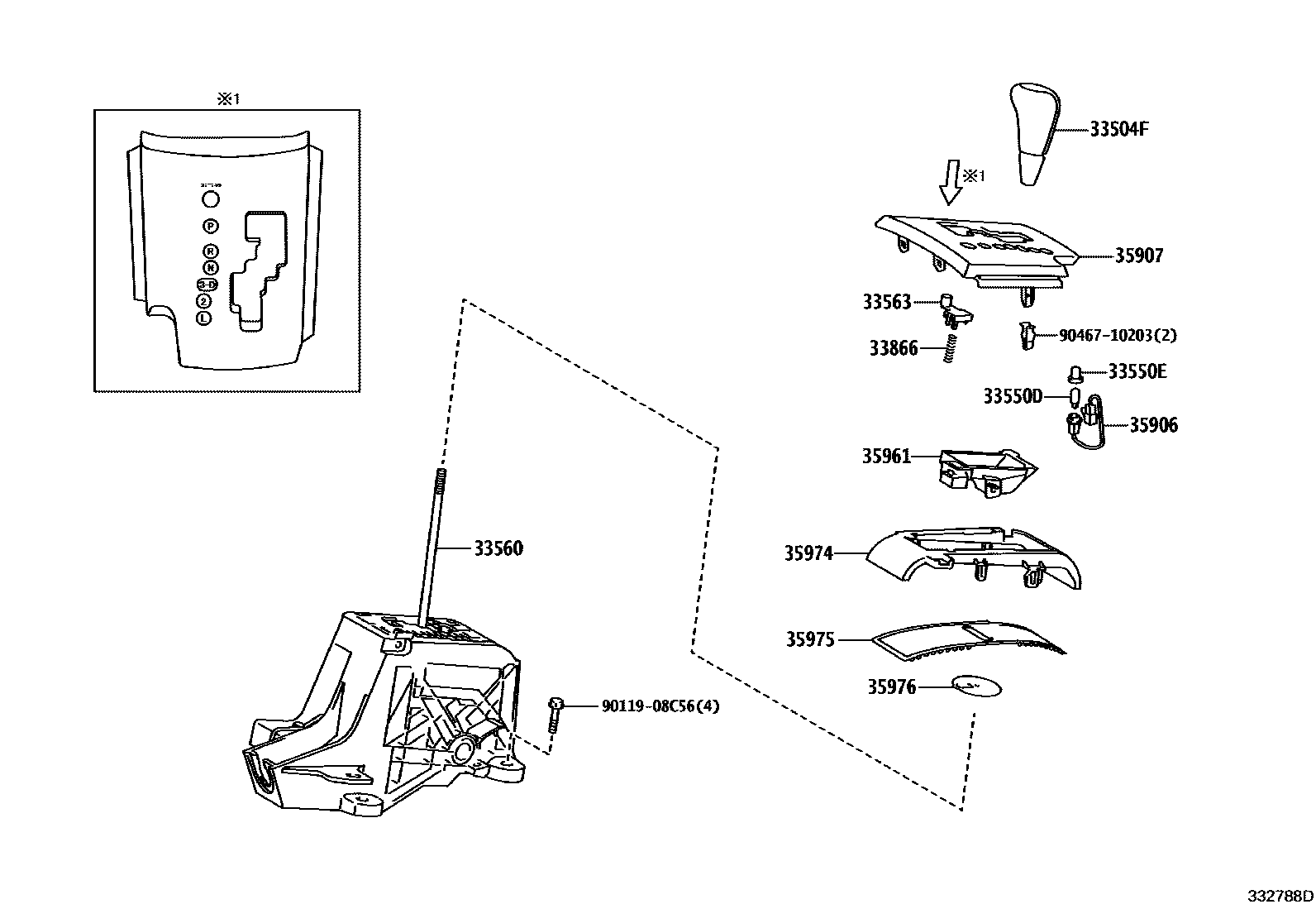 Toyota RAV4 Shift Lever & Retainer EPC diagram — 332788D