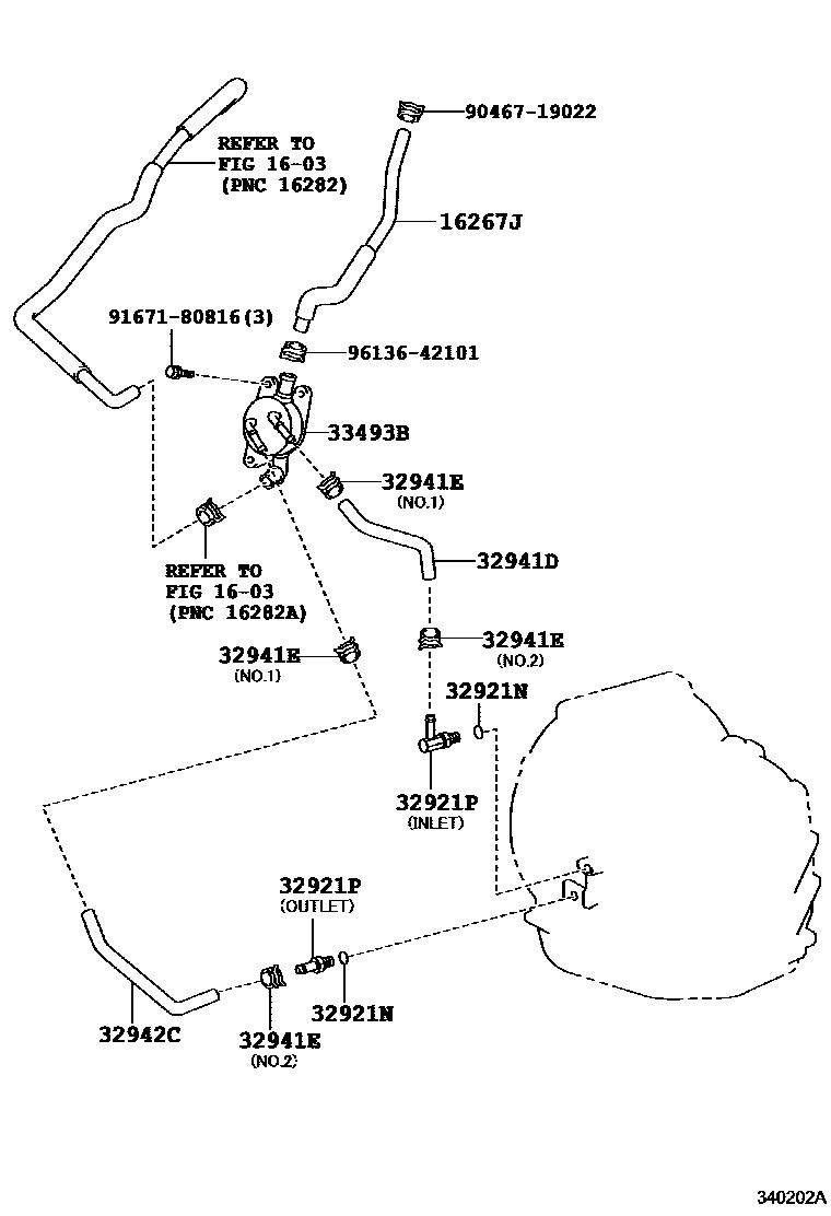 Toyota RAV4 变速器油冷却器和配管(CVT) EPC diagram — 340202A