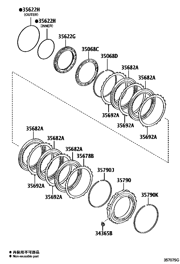 Toyota RAV4 中央支架和行星太阳齿轮(ATM) EPC diagram — 357075G