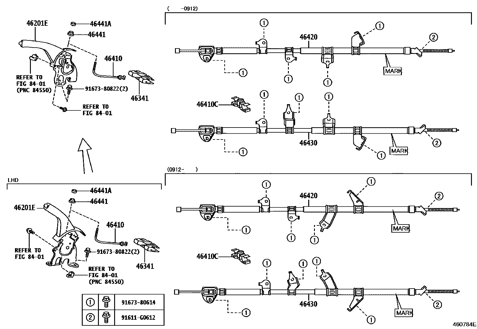 Toyota RAV4 Parking Brake & Cable EPC diagram — 460784E
