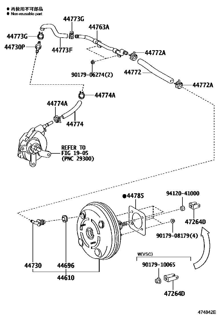 Toyota RAV4 制动助力器和真空管 EPC diagram — 474842E
