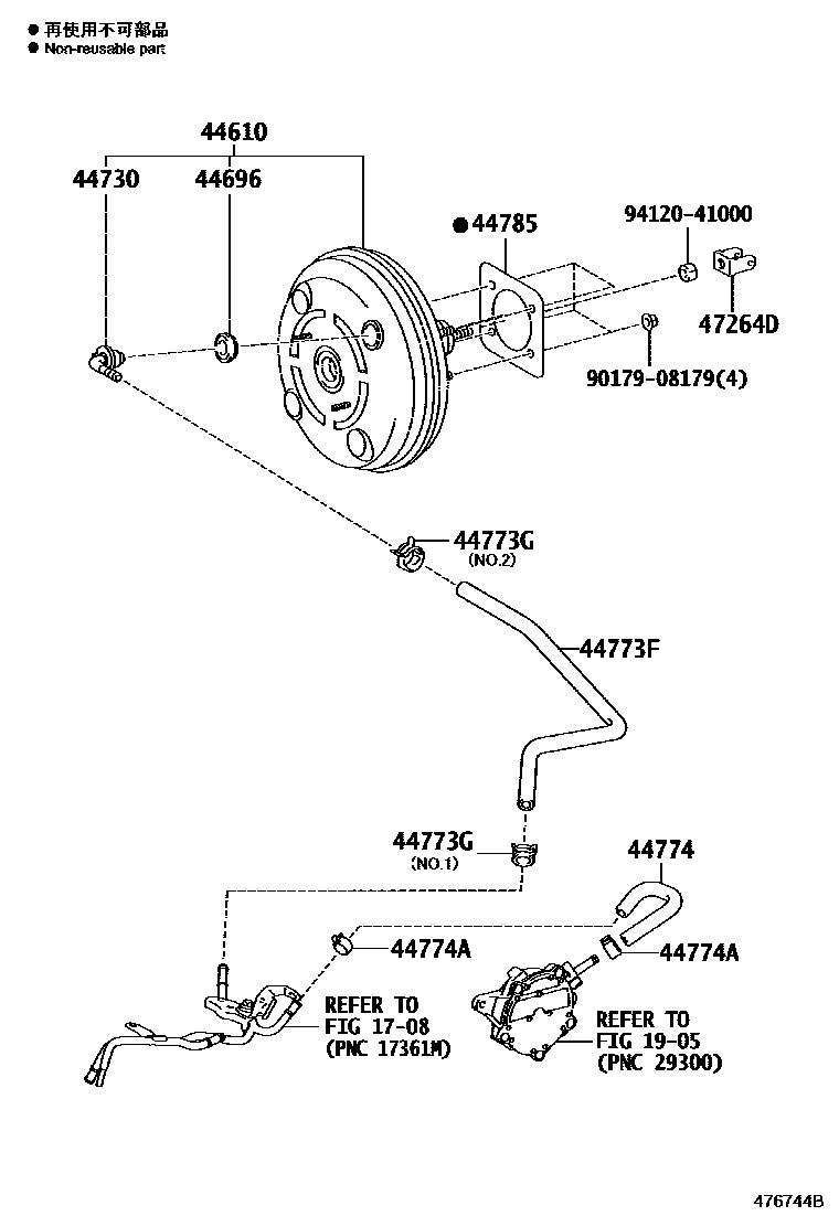 Toyota RAV4 制动助力器和真空管 EPC diagram — 476744B