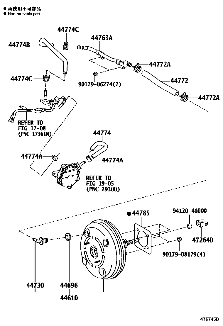 Toyota RAV4 制动助力器和真空管 EPC diagram — 476745B