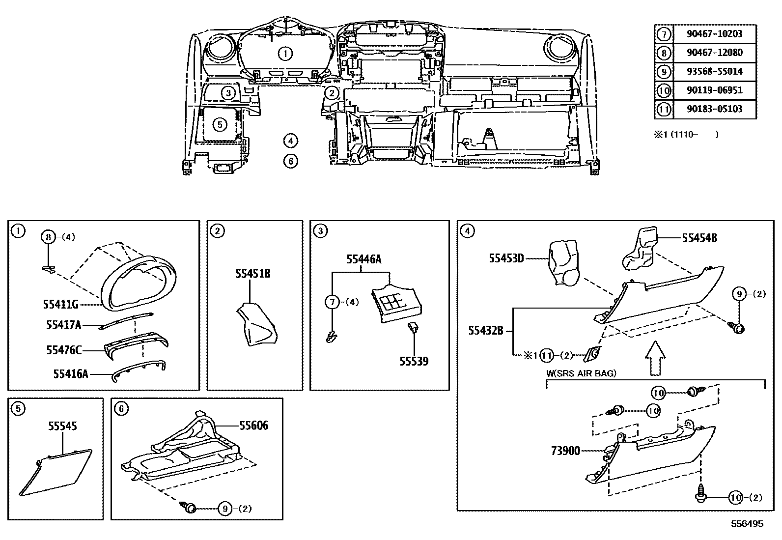 Toyota RAV4 仪表板和手套箱 EPC diagram — 556495