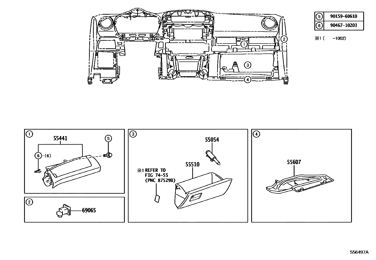 Toyota RAV4 仪表板和手套箱 EPC diagram — 556497A