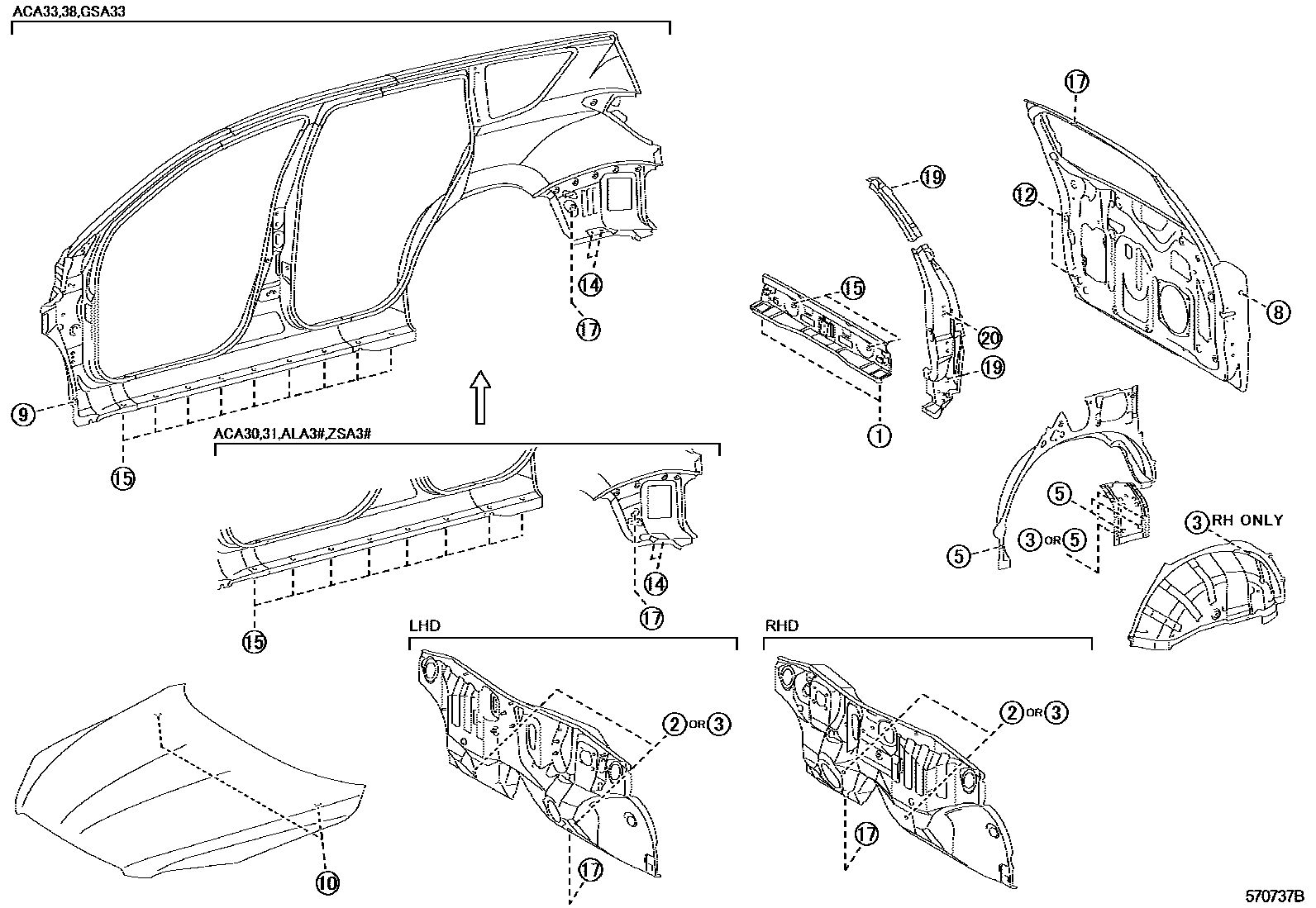 Toyota RAV4 hole plug EPC diagram — 570737B