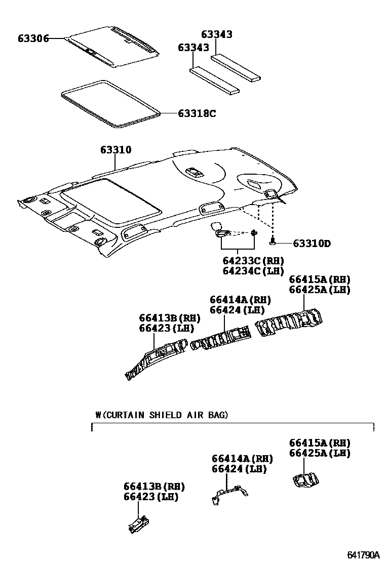 Toyota RAV4 车顶内衬和消声垫 EPC diagram — 641790A
