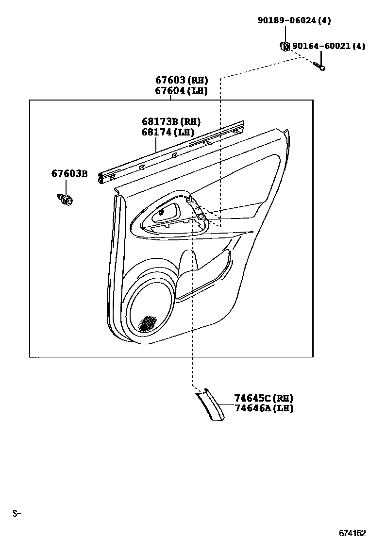 Toyota RAV4 后门板和后门玻璃 EPC diagram — 674162