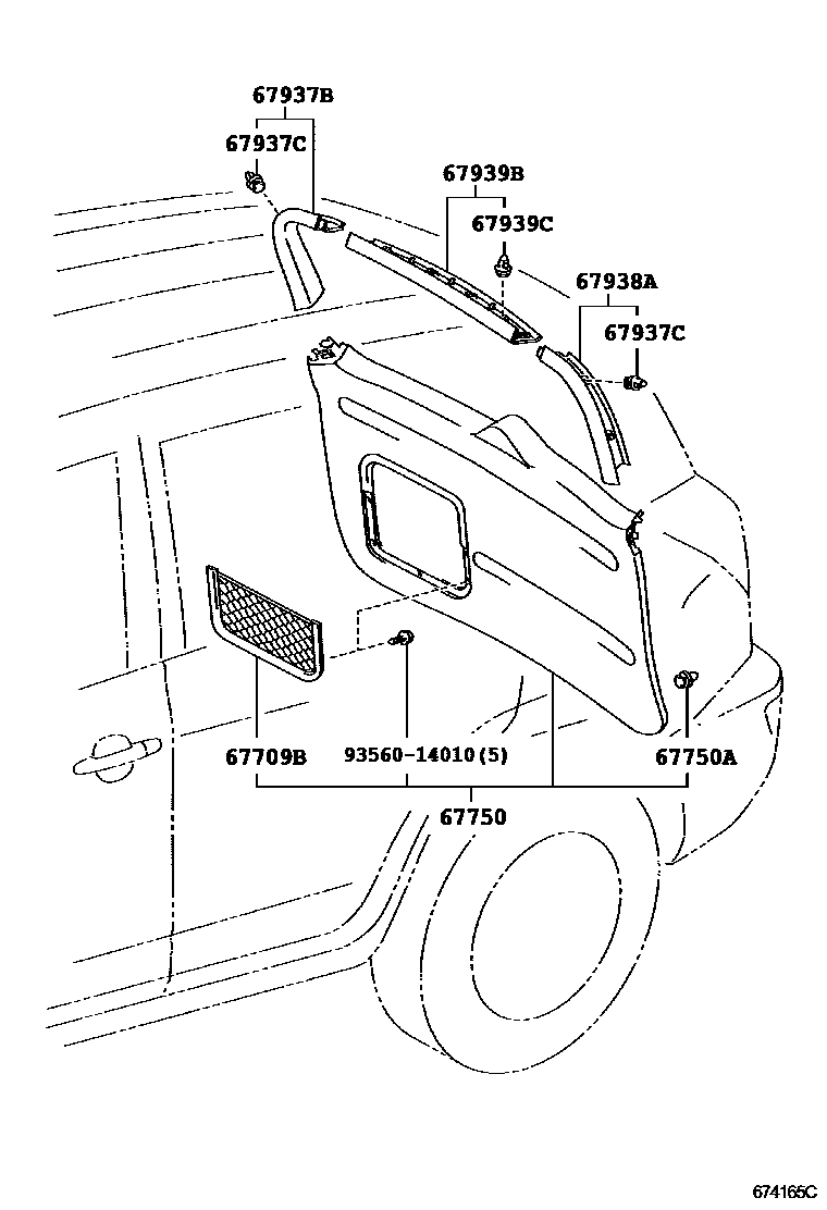 Toyota RAV4 背门板和背门玻璃 EPC diagram — 674165C