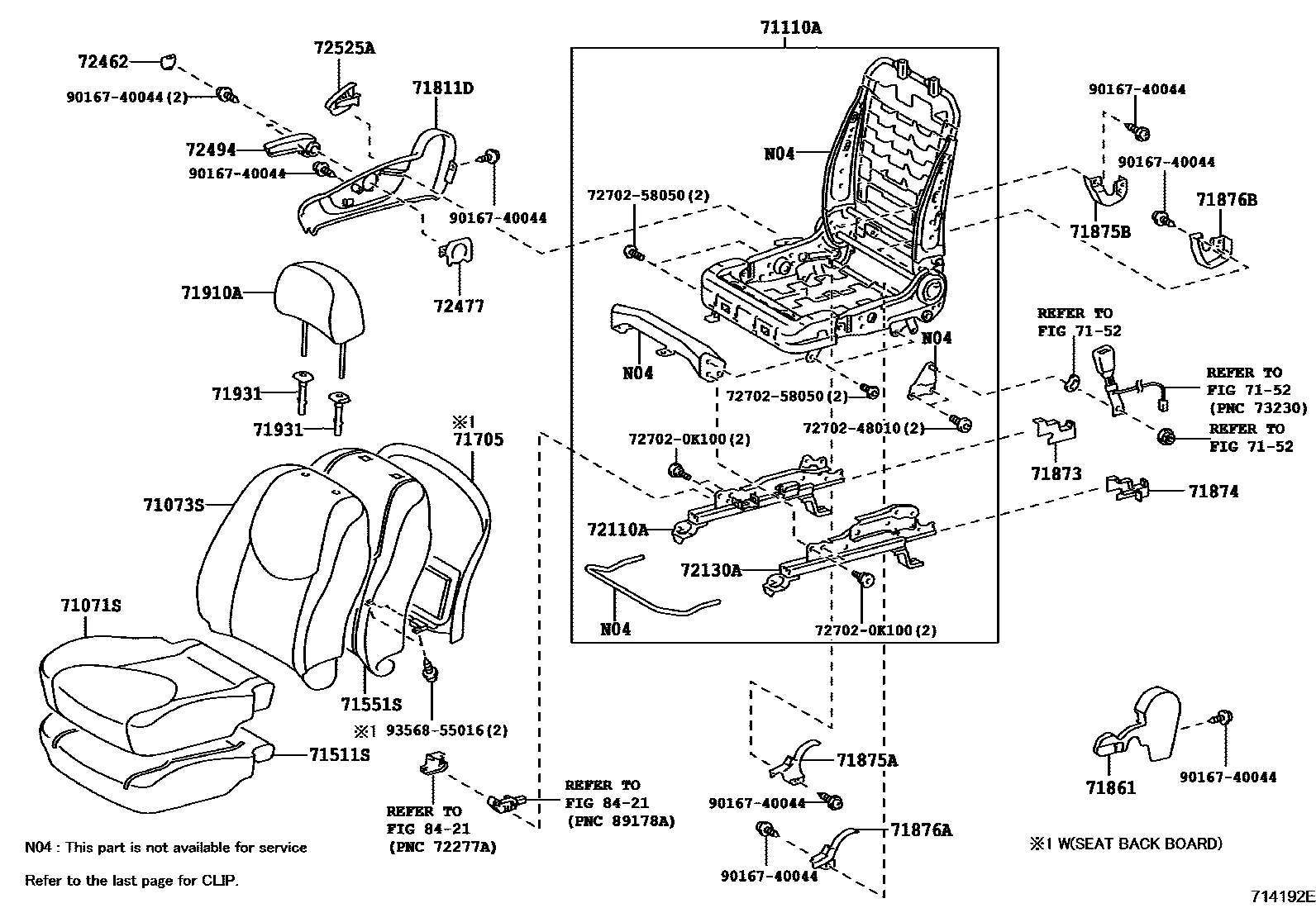 Toyota RAV4 座椅和座椅滑轨 EPC diagram — 714192E