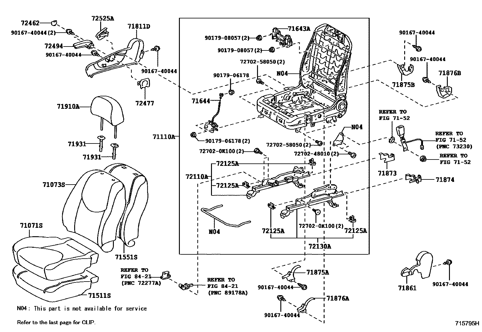 Toyota RAV4 座椅和座椅滑轨 EPC diagram — 715795H