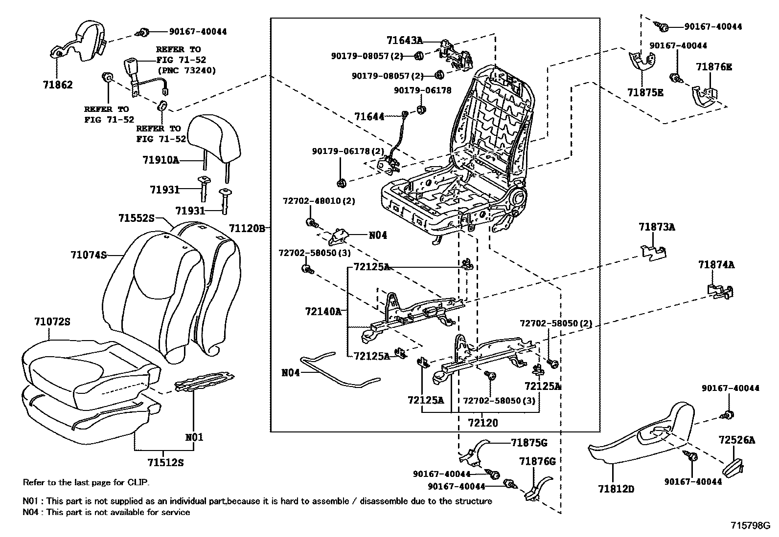 Toyota RAV4 座椅和座椅滑轨 EPC diagram — 715798G
