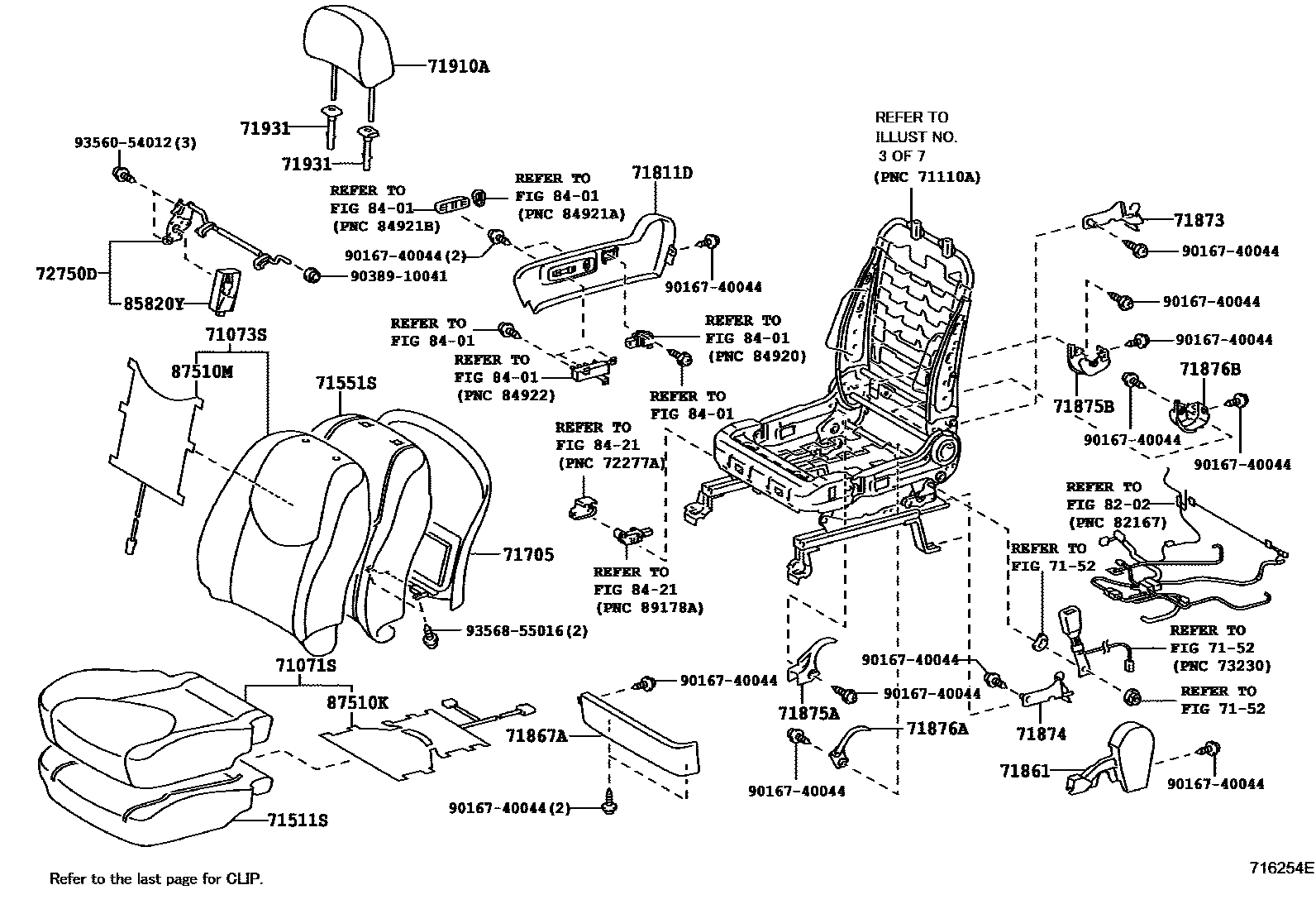 Toyota RAV4 座椅和座椅滑轨 EPC diagram — 716254E